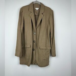 J. Jill Linen Blend Blazer Button Front Jacket, Latte, Size Medium